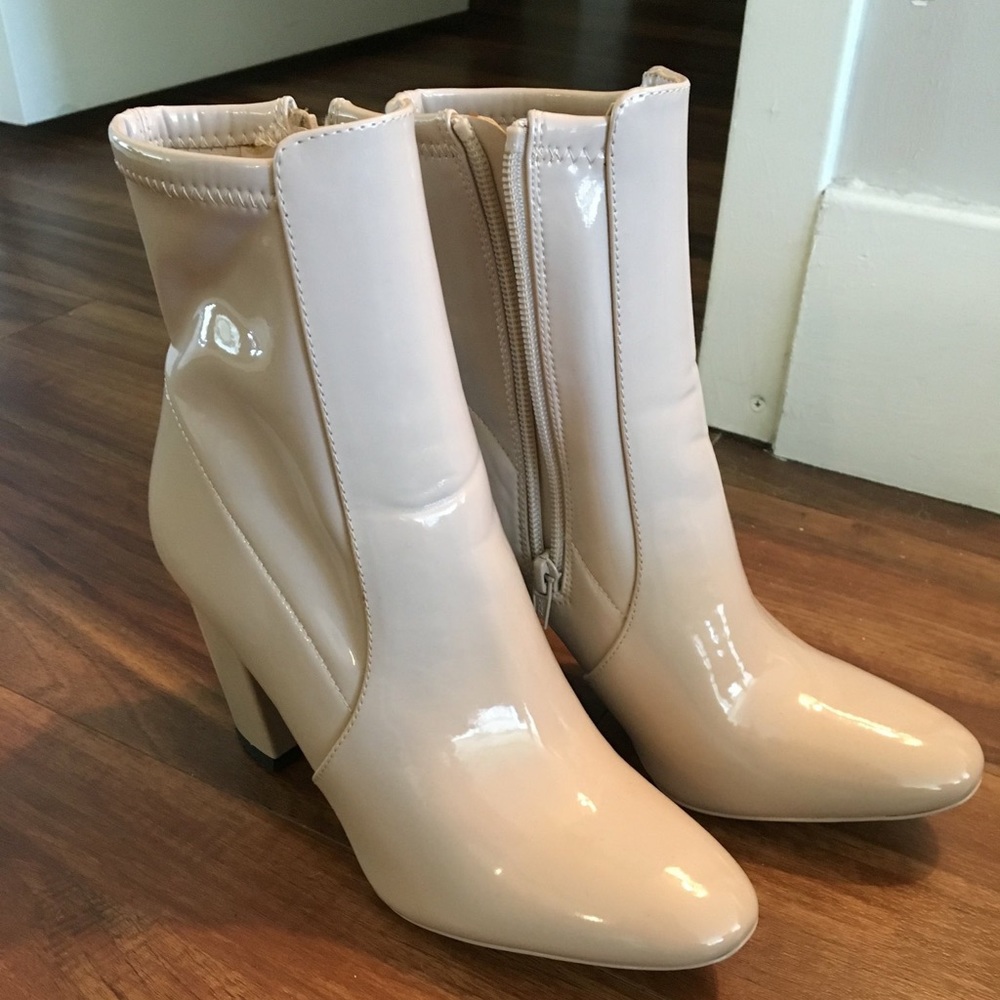 Nude bootie heels